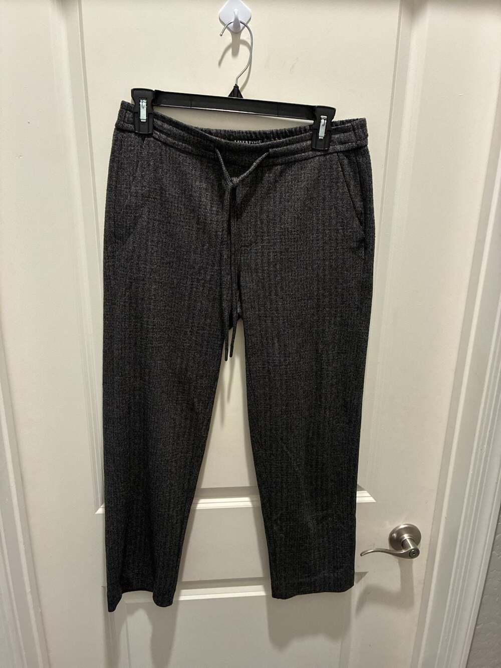 Liverpool Los Angeles Black/Grey Sparkle Herringbone Drawstring Knit Pants Size